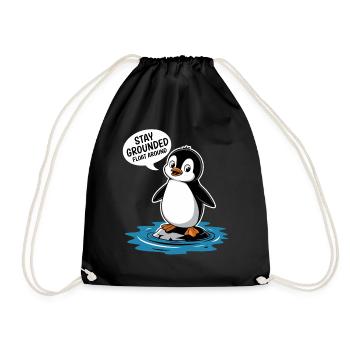 Stay Grounded Hovering Around Penguin Illustration - Drawstring Bag - black - Front