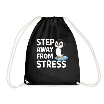 Get away from stress with cute penguin - Drawstring Bag - black - Front