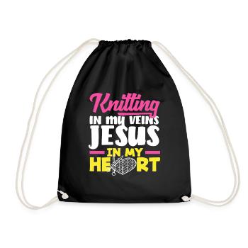 Stricken In Meinen Adern Jesus Im Herzen - Turnbeutel - Schwarz - Vorne