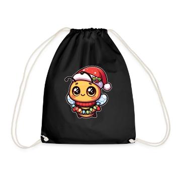 Christmas Hat Christmas Light Chain Bee - Drawstring Bag - black - Front