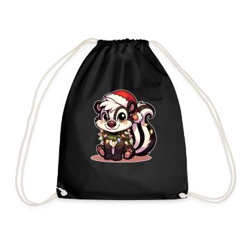 Weihnachtsmütze Weihnachten Lichterkette Stinktier - Turnbeutel - Schwarz - Vorne
