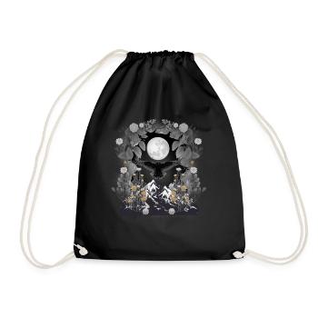 mystical nature raven crow birds full moon halloween - Drawstring Bag - black - Front