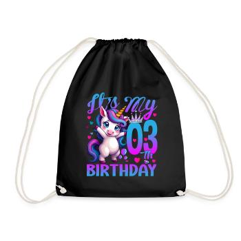 3. Geburtstag Einhorn Es ist mein 3. Geburtstag - Turnbeutel - Schwarz - Vorne