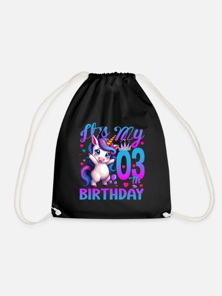 3rd Birthday Unicorn It's My 3rd Birthday - Drawstring Bag - black
