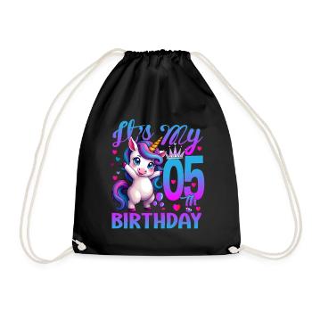 5. Geburtstag Einhorn Es ist mein 5. Geburtstag - Turnbeutel - Schwarz - Vorne