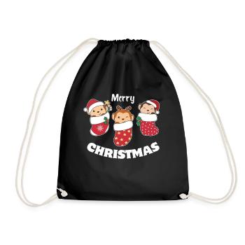 Cute monkey in Christmas sock for Christmas monkey - Drawstring Bag - black - Front