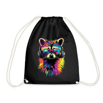 Raccoon Popart Colorful Rainbow Raccoon Raccoon Raccoon - Drawstring Bag - black - Front
