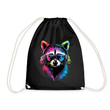 Raccoon Popart Colorful Rainbow Raccoon Raccoon Raccoon - Drawstring Bag - black - Front