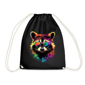 Raccoon Popart Colorful Rainbow Raccoon Raccoon Raccoon - Drawstring Bag - black - Front