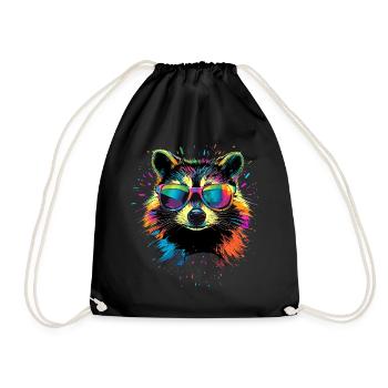 Raccoon Popart Colorful Rainbow Raccoon Raccoon Raccoon - Drawstring Bag - black - Front