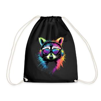 Raccoon Popart Colorful Rainbow Raccoon Raccoon Raccoon - Drawstring Bag - black - Front