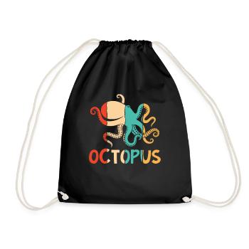 Retro Cephalopoda Octopodes Octopoda Lover Octopus - Drawstring Bag - black - Front
