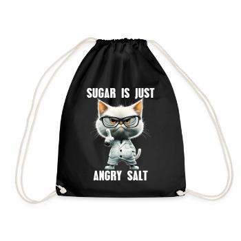 Suagar Is Just Angry Salt Cat Science Meme - Drawstring Bag - black - Front