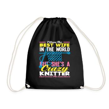 Best woman in the world knitting crazy - Drawstring Bag - black - Front