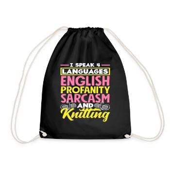 I speak 4 languages and knitting - Drawstring Bag - black - Front