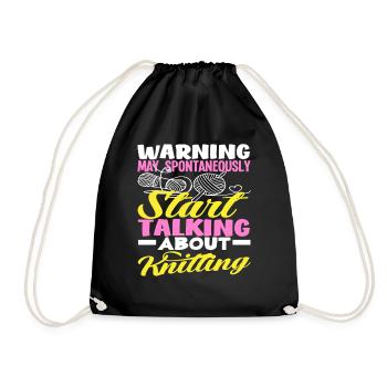Attention can spontaneously talk about knitting - Drawstring Bag - black - Front