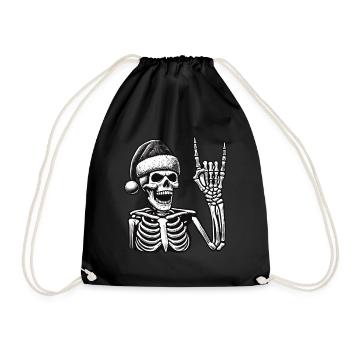 Skeleton With Santa Hat Rocks - Drawstring Bag - black - Front