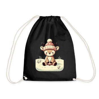 Cute Reindeer Christmas Winter Snow - Drawstring Bag - black - Front