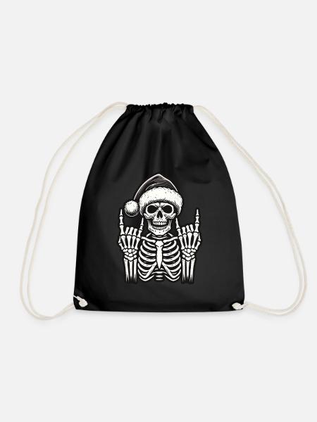 Weihnachtlicher Totenkopf Rock Musik - Turnbeutel - Schwarz