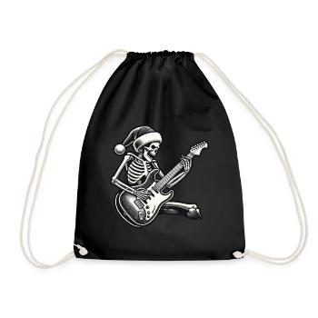 Skeleton rocks guitar with santa hat - Drawstring Bag - black - Front