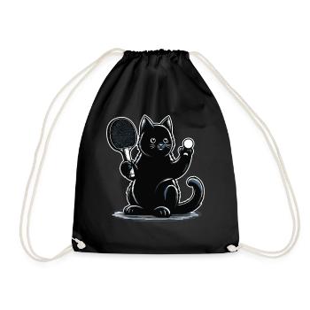 Table Tennis Cat Ping-Pong Black Cat Dad Outfit - Drawstring Bag - black - Front