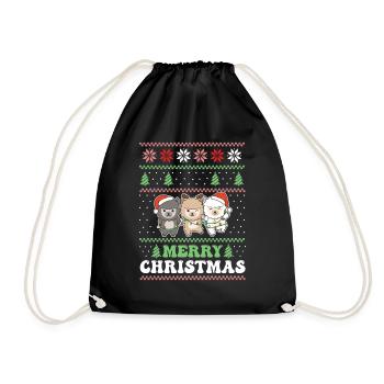 Merry Christmas retro ugly christmas alpaca - Drawstring Bag - black - Front