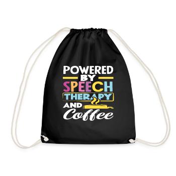 Powered by speech therapy and coffee - Drawstring Bag - black - Front