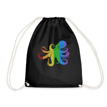 Octopus LGBT Rainbow Octopodes Octopoda - Drawstring Bag - black - Front