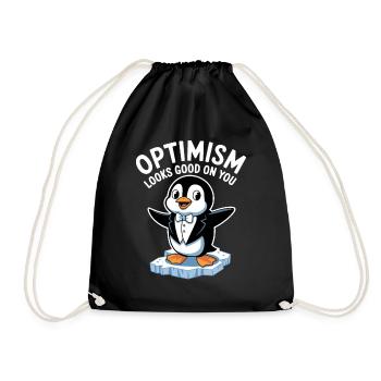 Optimismus Steht Dir Gut Pinguin - Turnbeutel - Schwarz - Vorne
