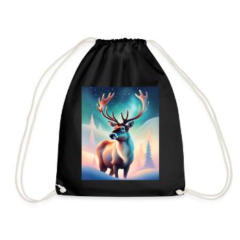 Majestic reindeer design with northern lights - Drawstring Bag - black - Front