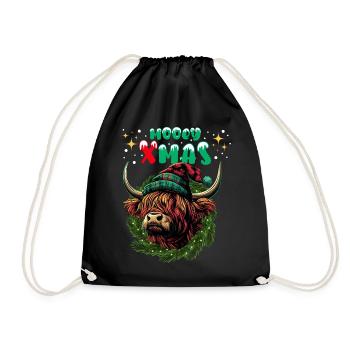 Mooey Xmas Schottisches Hochlandrind Kuh Lustig - Turnbeutel - Schwarz - Vorne