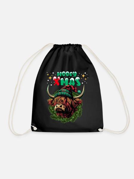 Mooey Xmas Schottisches Hochlandrind Kuh Lustig - Turnbeutel - Schwarz