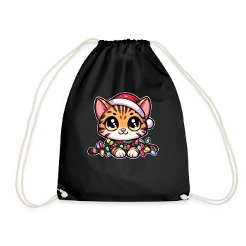 Christmas Fairy Lights Bengal Cat - Drawstring Bag - black - Front