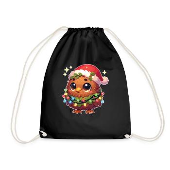 Weihnachtsmütze Weihnachten Lichterkette Kiwi - Turnbeutel - Schwarz - Vorne