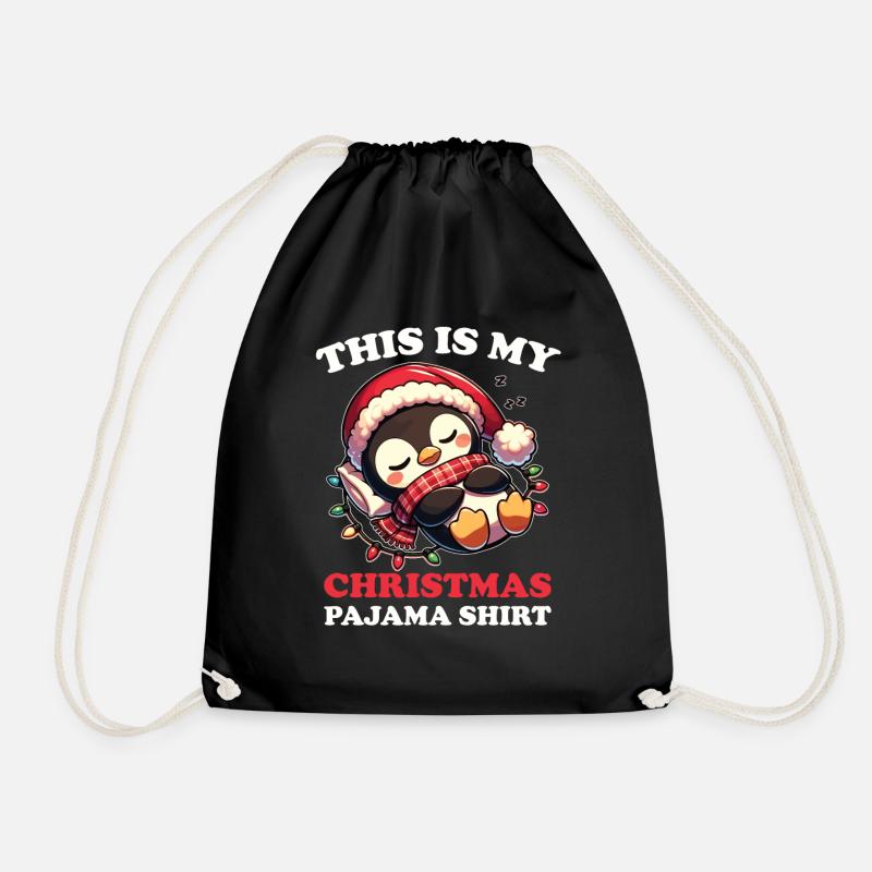 Penguin Christmas Pajamas Penguins - Drawstring Bag - black