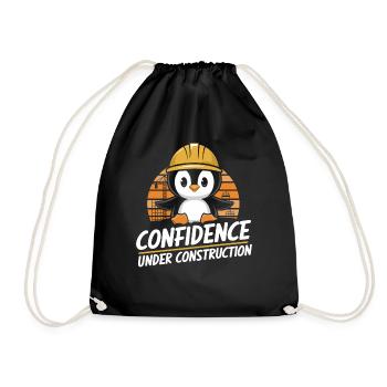 Confidence in construction penguin helmet construction site - Drawstring Bag - black - Front