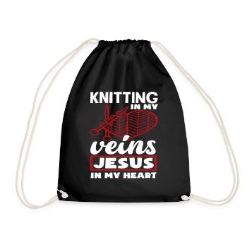 Knitting In My Veins Jesus In My Heart - Drawstring Bag - black - Front