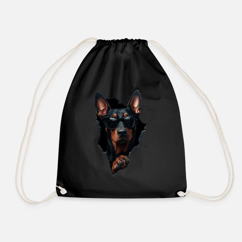 Funny Dog Owner Cute Dog Doberman - Drawstring Bag - black