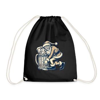 Drunk Santa Claus with beer mug - Drawstring Bag - black - Front