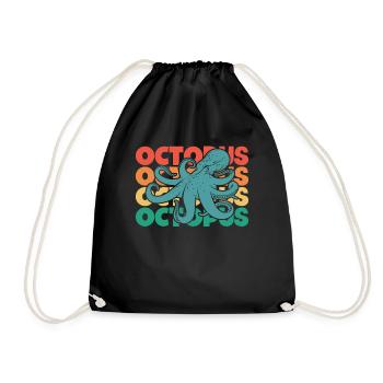 Octopus Retro Text Octopoda Cephalopoda Octopodes - Drawstring Bag - black - Front