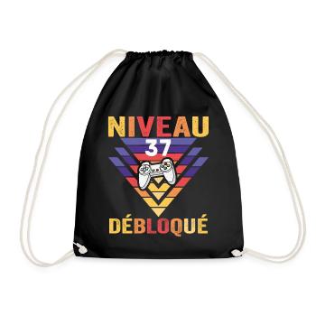 Level 37 Freigeschaltet Geschenk 37 Jahre Gamer Geek Lustig - Turnbeutel - Schwarz - Vorne