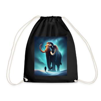 Cool mammoth and a human - Drawstring Bag - black - Front