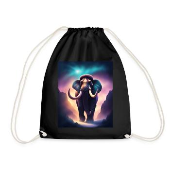 Cool mammoth with purple background - Drawstring Bag - black - Front