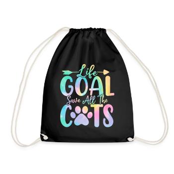 Life Goal Save All The Cats Tie Dye Funny Foster - Drawstring Bag - black - Front