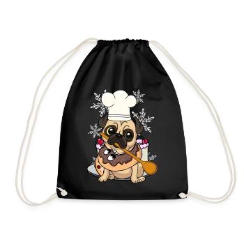 Pug Christmas Dog Dog Christmas Xmas - Drawstring Bag - black - Front
