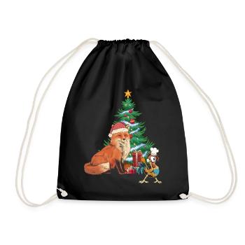 Christmas Christmas Xmas Fox Rooster - Drawstring Bag - black - Front