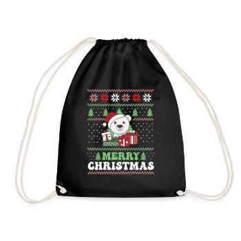 Merry Christmas retro ugly christmas polar bear - Drawstring Bag - black - Front