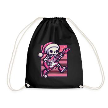 Christmas Skeleton Guitarist Rocks - Drawstring Bag - black - Front