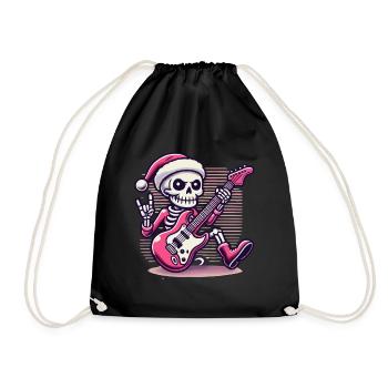 Christmas Skeleton Guitarist Rocks - Drawstring Bag - black - Front