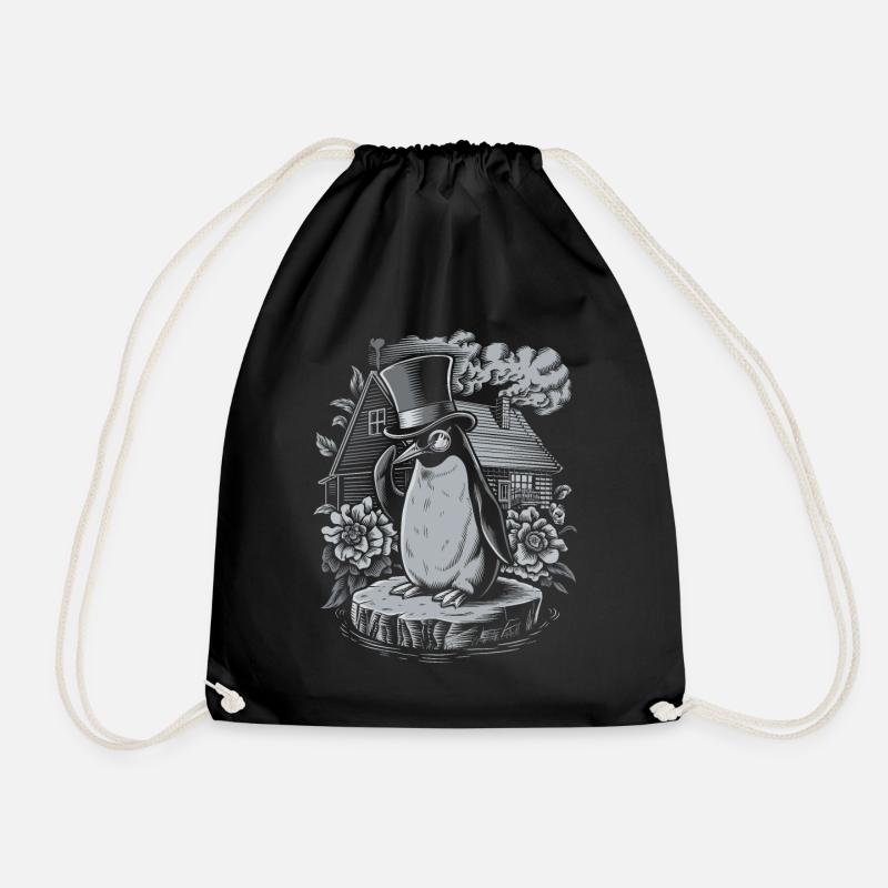 Dunkle Cottagecore Pinguin mit Zylinder - Turnbeutel - Schwarz